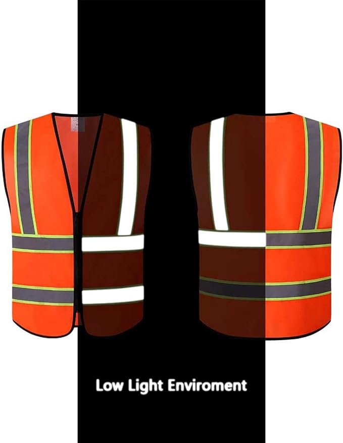 Tekware Safety Vest with High Reflective Strips, Pack of 10 Bright Neon Color Construction Protector with Zipper