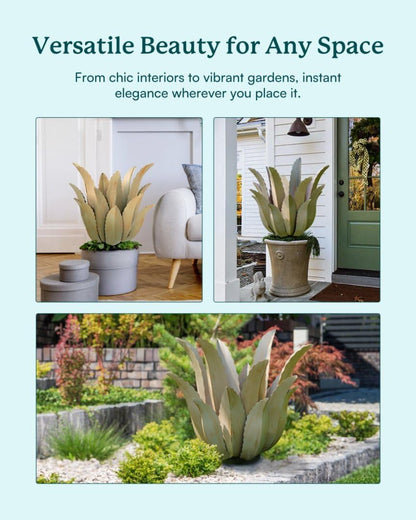 Metal Agave Plant Outdoor Decor - 25.5" H Large Hand Painted Desert Themed Garden Sculpture, Weather Resistant Rustic Yard Art for Lawn Patio, Unique Ornament Gift for Home & Garden
