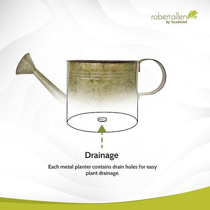 Headwind Countryside Collection - 6 Inch Rustic Green Galvanized Plant Watering Can for Outdoor & Indoor - Vintage Metal Watering Can Outdoor Planter by Robert Allen