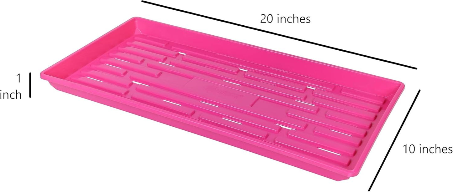 SUNPACK 10" x 20" Heavy Duty Shallow Plastic Seed Starting Tray, Magenta, 1" (Pack of 10) - Lined with Drainage Holes for Excess Water and Aeration, Ideal for Greenhouses or Indoor Gardening