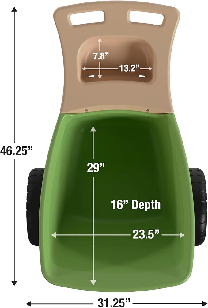 Simplay3 Easy Haul Wheelbarrow with Garden Tool Storage Tray, Durable Heavy-Duty Plastic Wheelbarrow with Large Easy Turn Wheels - Green, Made in USA…