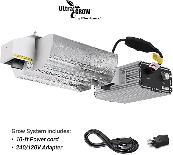 UltraGrow – Classic 1000W DE Double Ended HID Grow Light System with HID Bulb, Dimmable Ballast for Indoor Growing (Classic Open Reflector & HPS)