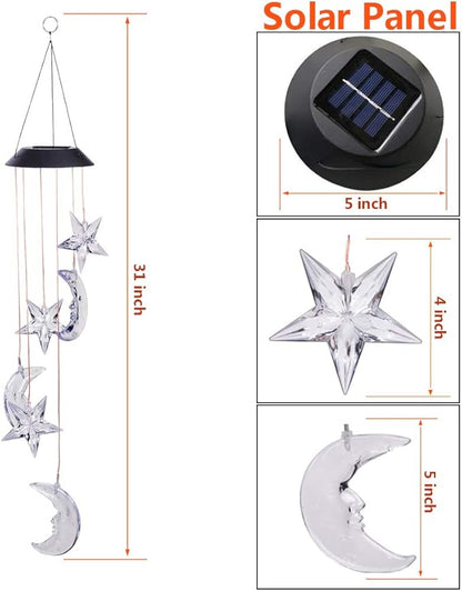 Solar Power Stars and Moon LED Wind Chimes Outdoor Decor, Waterproof Mobile Color Changing Wind Chimes, Star Moon Solar Light Xmas, Gifts for Mom, Home, Patio, Yard, Party, Festival, Garden Decoration