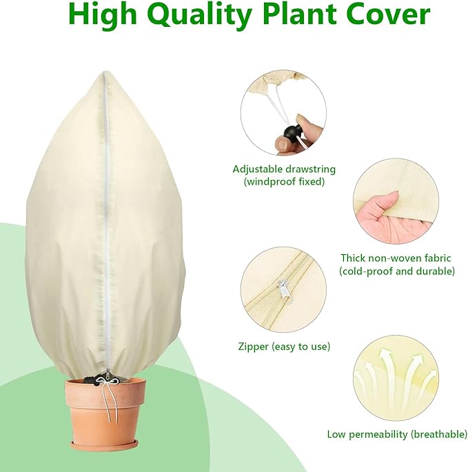Plant Covers Freeze Protection, 4 Pack Round Frost Blankets for Outdoor Plants (32"x48") – Winter Plant Covers, 2.4oz/yd² Frost Cloth Plant Protection for Trees, Shrubs & Potted Plants