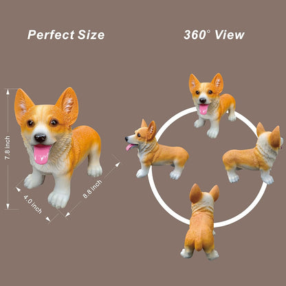 Resin Corgi Statue - Hand Painted & Fade Resistance & Weatherproof- Long Durability for Indoor and Outdoor - Garden Ornament