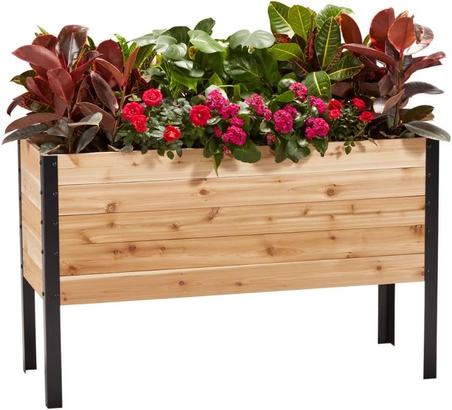 EARTH ELEVATED 100% Canadian Cedar Wood Elevated Garden Bed for Gardening - Planter Pot to Grow Herbs Flowers, and Vegetables at Home Indoor and Outdoor Patio Balcony Deck - 18” x 48” x 30”