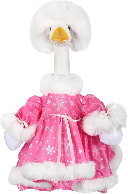 Suzile Pink Christmas Goose Outfit Dresses Clothes for 23" High Cement or Plastic Porch Goose Costume for Yard Lawn Outdoor Garden Patio Statue Xmas Santa Holiday Decor