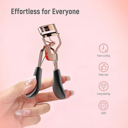 Kaasage Eyelash Curler for Lift and Curl, Professional Stainless Steel Makeup Eyelash Tool with Ergonomic Handle & 6 Replacement Pads for Long-Lasting Results