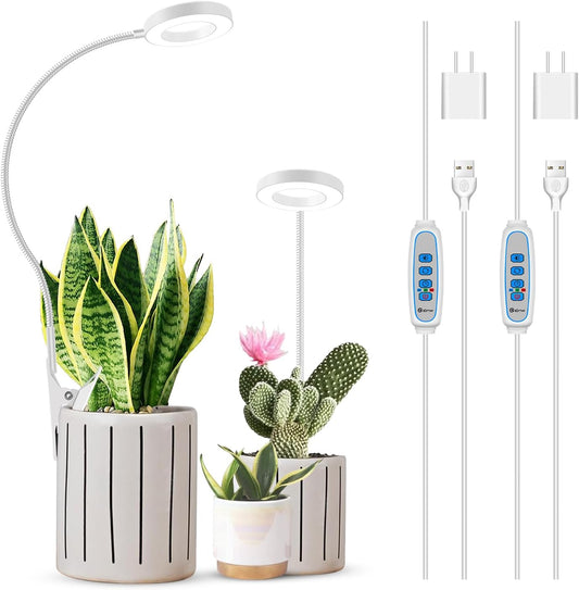 Plant Light Clip on 2 Pack, 6000K White Full Spectrum Plant Lights for Indoor Growing, Halo Grow Lamp with 360° Gooseneck, 6/12/16H Timer, 3 Light Modes, 5 Level Dimmable