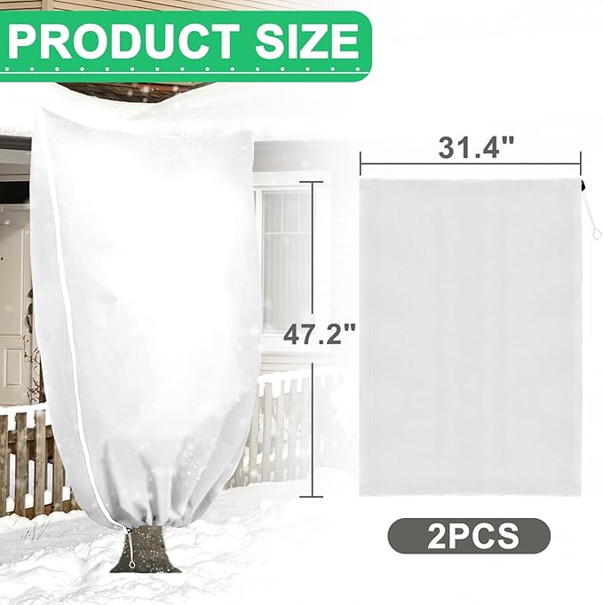 DQS 2 Pack Plant Covers Freeze Protection, 31.4" x47.2" Winter Frost Protection Blankets Frost Cloth,Suitable for Outdoor Winter Frost, Cold Weather, shrubs, Trees, Jackets, and coverings