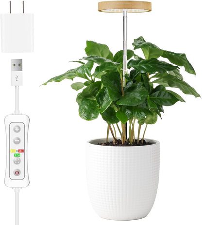 Plant Grow Light for Indoor Plant,Bamboo Mini LED Grow Light Garden,Height Adjustable,Automatic Timer with 8/12/16 Hours