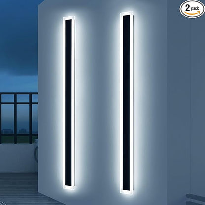 Upgrade Widened 2 Pack 71inch Long Outdoor Wall Light, Dimmable 3000K-6000K, Modern Exterior Wall Sconces, IP65 Waterproof, 60W, Black LED Wall Mount Light for House, Yard, Garden with Remote Control