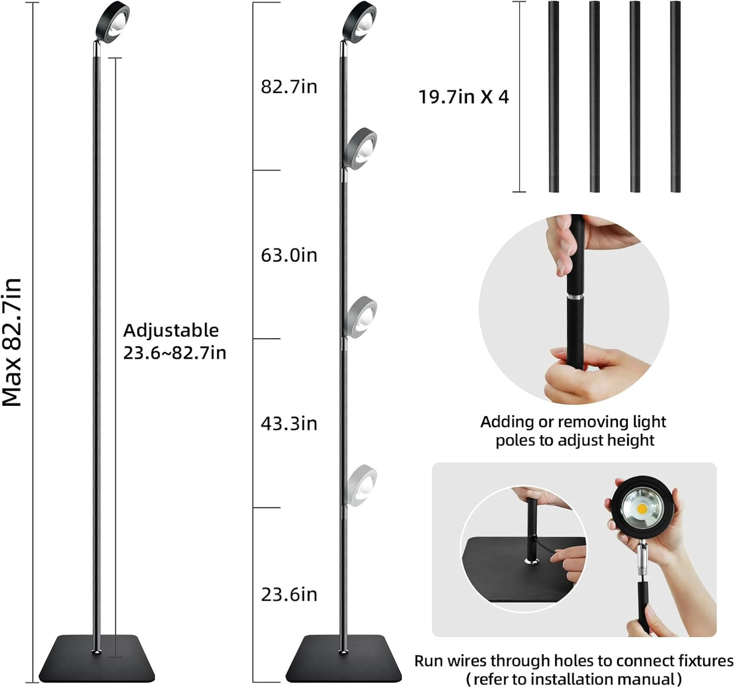 20W Full Spectrum Grow Light, 3000LM High-CRI COB LED Floor Lamp with 6/8/12H Timer, Adjustable Height (28"-83") & Angle, Grow Lights for Indoor Plants, Succulents & Flowers (warm white 4000K)