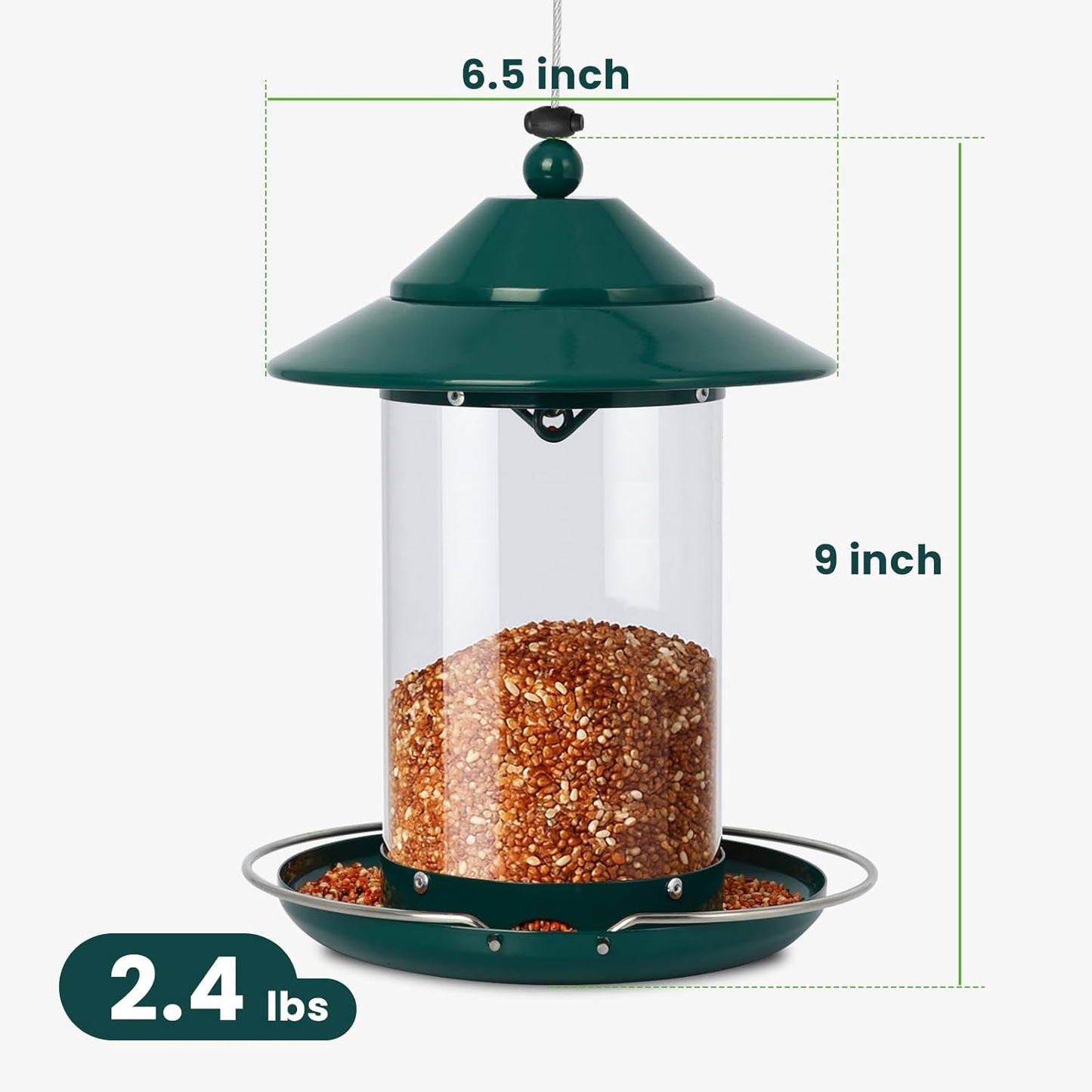 Metal Bird Feeder for Outdoors – 2.4LB Hanging Bird Feeder with 360-degree, Weatherproof & Rust-Resistant, Easy to Fill & Clean for Wild Bird Feeders in Backyard & Garden(Green)