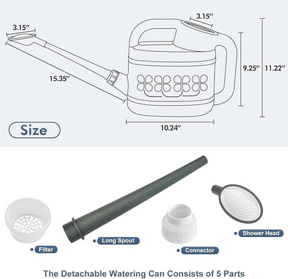 2 Gallon Watering Can for Outdoor Plants, Plant Watering Can with Removable Long Spout and Stainless Steel Sprinkler Head, Large Water Can for Garden Flowers Vegetables