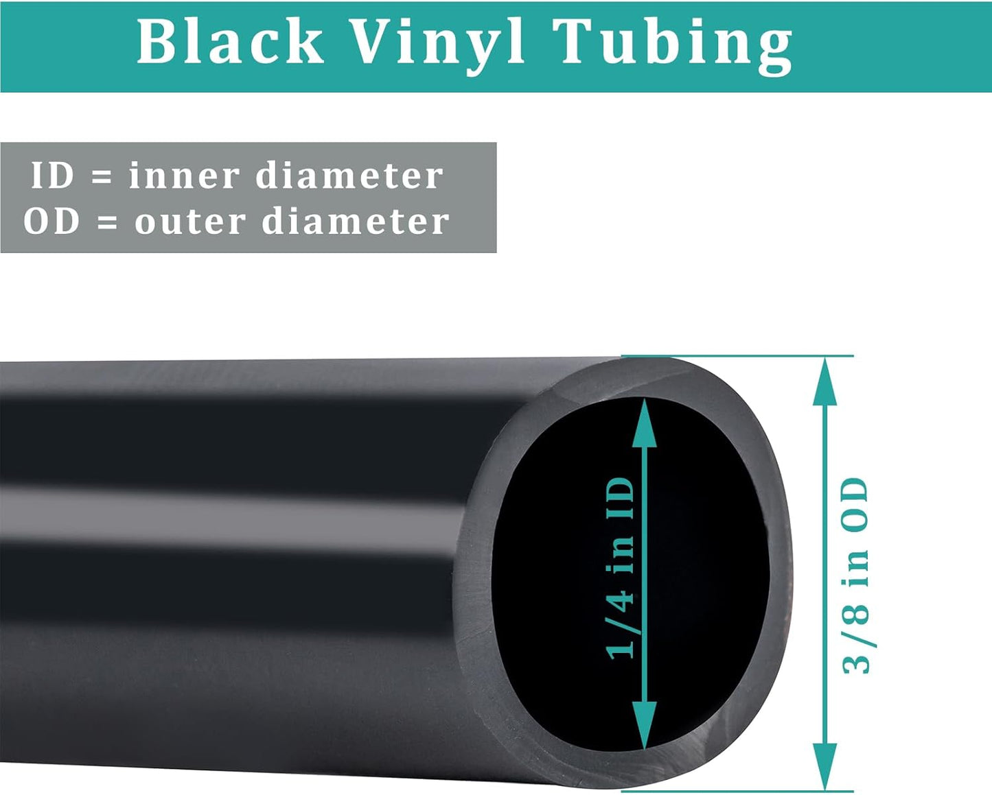1/4" id - 25ft Black Vinyl Tubing Flexible PVC Tube Hybrid Hose Transfer Water Fuel Gas for Pond Fountain Garden Waterfall, Durable and Safe, with 2 Hose Clamps