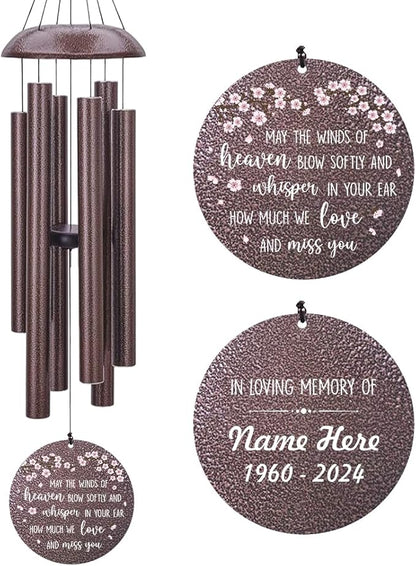 Personalized Wind Chimes, Peach Blossom Sympathy Wind Chime, in Loving Memory for Loss of Loved Dad/Mom, Large Commemorative Sympathy Bereavement Condolences Gifts for Funeral