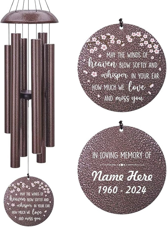 Personalized Wind Chimes, Peach Blossom Sympathy Wind Chime, in Loving Memory for Loss of Loved Dad/Mom, Large Commemorative Sympathy Bereavement Condolences Gifts for Funeral