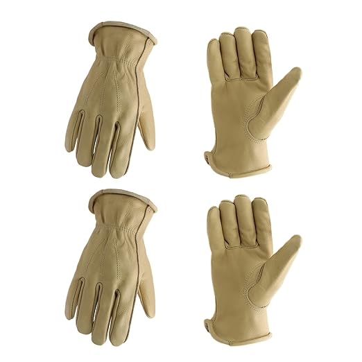 HLDD HANDLANDY 2 Pairs Leather Work Gloves for Men & Women, Cowhide Work Gloves for Driving, Construction, Yardwork, Gardening, BBQ, Welding