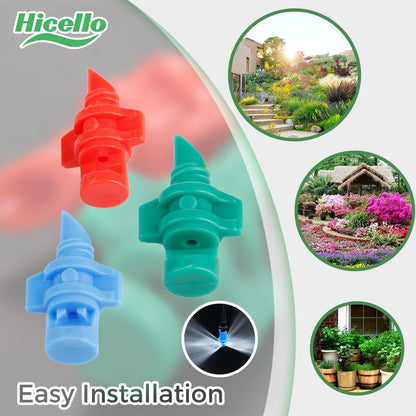 110pcs 90/180/360 Degree Micro Sprinkler Heads Misting Nozzle Irrigation Drippers Garden Lawn Plant Irrigation Water Sprinklers(90°-30pcs, 180°-30pcs, 360°-50pcs, Drip Hole Punch Tool-1pc)