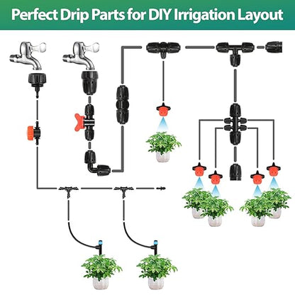 RedChili 25 Pieces Drip Emitters for 1/4" Drip Irrigation Tubing, Adjustable 360 Degree Vortex Drip Emitters with Stake 360° Full Circle Umbrella Shape Pattern Garden Irrigation Micro Drippers