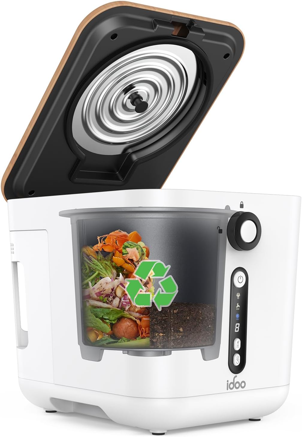 iDOO Electric Composter Kitchen, 3L Countertop Compost Bin, Odorless Compost Machine, Waste Disposal System Use for Kitchen, Garden & Outdoor, Turns Waste into Fertilizer, White