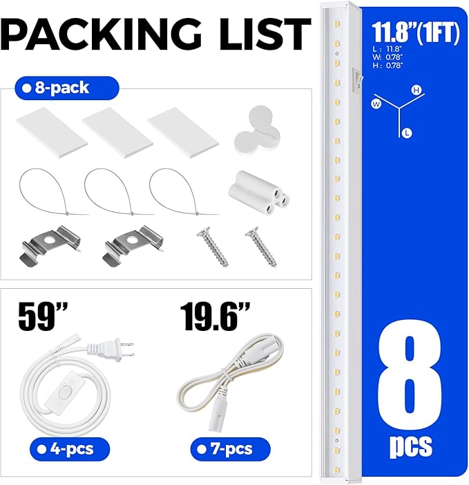 Barrina Grow Lights for Indoor Plants, T5 Grow Light Strip, 1ft Plant Lights for Indoor Growing, Full Spectrum LED Grow Light, Individual Switch, Linkable, Plug and Play, Yellow, 8-Pack