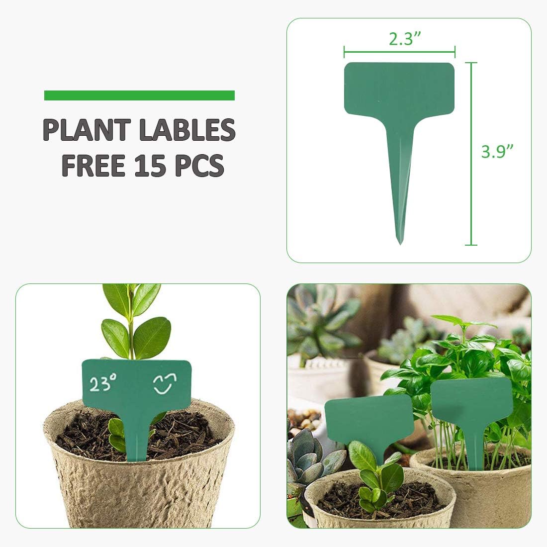 GROWNEER 120 Packs 3 Inch Peat Pots Plant Starters for Seedling with 15 Pcs Plant Labels, Biodegradable Herb Seed Starter Pots Kits, Garden Germination Nursery Pot