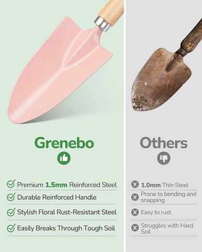 Gardening Tools, 10-Piece Gardening Gift Set for Women, Rust-Proof & Heavy-Duty Tools with Floral Organizer Bag, Fashionable & Thoughtful Gift for Garden Women (Pink Red)