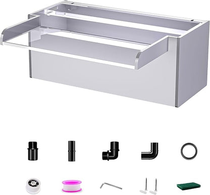 Pool Fountain, LONGRUNNEW Transparent Acrylic Pool Waterfall Spillway, 11.8 Inches Pool Water Feature for Garden Patio, Backyard Koi Pond Decor