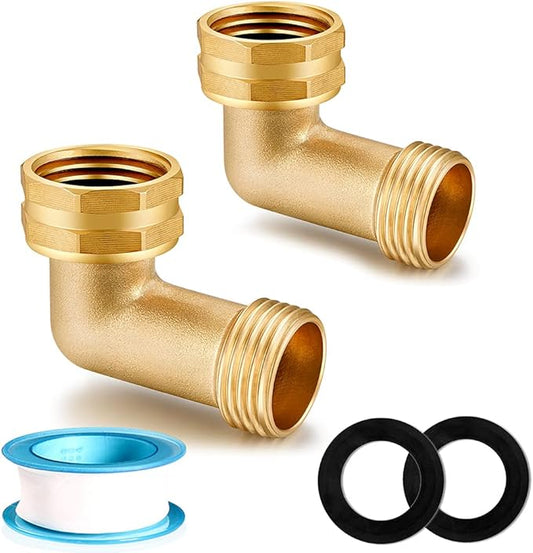 Garden Hose Elbow Connector 90 Degree Solid Brass Pipe Fittings Hose Elbow -Eliminates Stress and Strain On RV Water Intake Hose Adapter 3/4" FHT x 3/4" MHT (2 SETS)