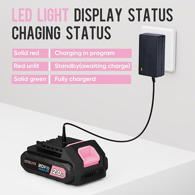 Steelite Leaf Blower Cordless with 2 Battery and Charger, 20V Electric Leaf Blowers, Lightweight Handheld Blower for Lawn Care, Patio, Garden, Pink