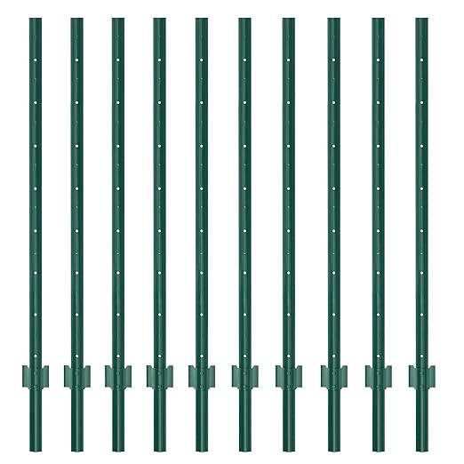 Metal Fence Post 5feet, Heavy Duty Garden Fence Post for Holding Wire Fence, Sign U Post Pack of 10 Sturdy Outdoor No Dig Fence Post for Garden Yard – Green