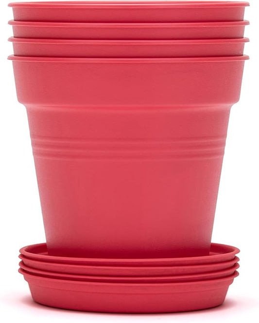 Mintra Home Garden Pots 4pk - Flowers, Herbs, Plants, Indoor, Outdoor, Colorful, Wholesale, Bulk (Coral, 11cm Diameter (4.3in))