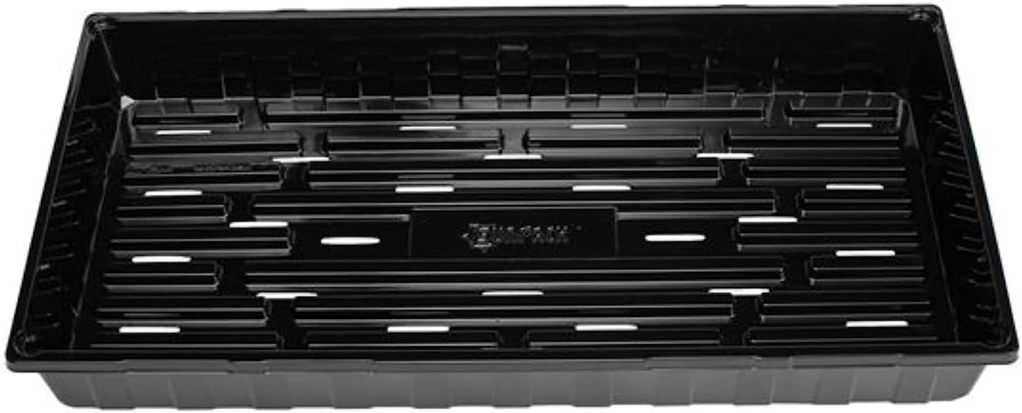 SUNPACK 10" x 20" Heavy Duty Shallow Plastic Seed Starting Tray, Black, 1" (Pack of 10) - Lined with Drainage Holes for Excess Water and Aeration, Ideal for Greenhouses or Indoor Gardening