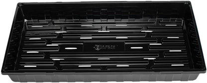 SUNPACK 10" x 20" Heavy Duty Shallow Plastic Seed Starting Tray, Black, 1" (Pack of 10) - Lined with Drainage Holes for Excess Water and Aeration, Ideal for Greenhouses or Indoor Gardening