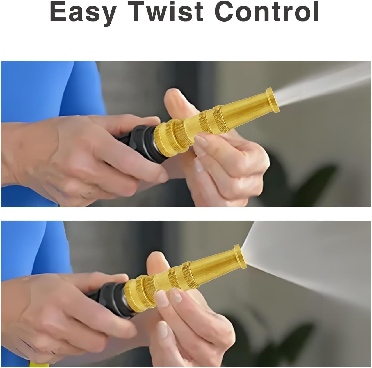 Brass Hose Nozzle Cyprium Water Hose Nozzle High Pressure Adjustable Twist Heavy Duty 5" Brass Nozzle for Garden Hose, Power Washer