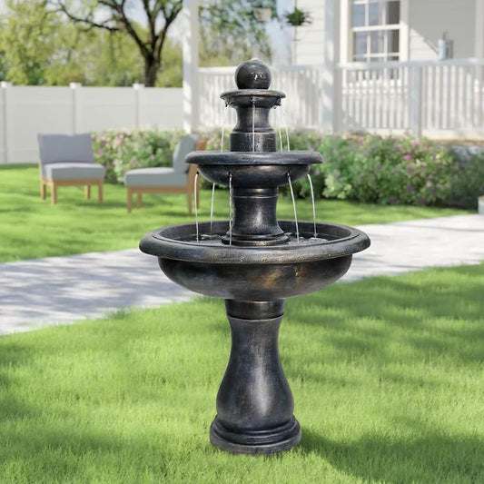 45.2“ High Outdoor Water Fountain, Concrete Outdoor Waterfall Fountain with Pump for Yard Garden Patio Backyard Deck Relaxation Decor - Black