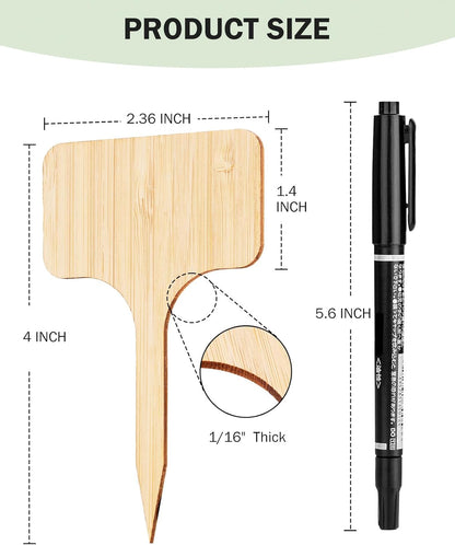 Homenote Bamboo Plant Labels 100Pcs Plant Tags for Seedling T-Type Tags for Plants Outdoor Garden Markers Vegetable Seedling(2.36 * 4“)
