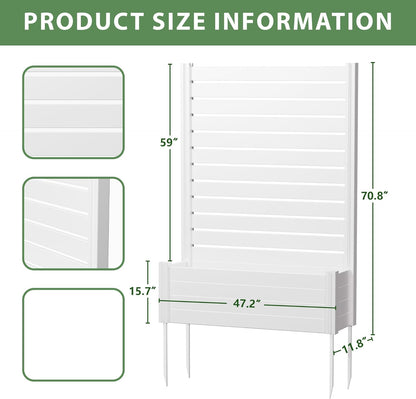Casaphoria Raised Garden Bed with Trellis, 59"x30"x12" Planter Box with Open Bottom for Gardening Vegetables & Vines and Climbing Plants, White
