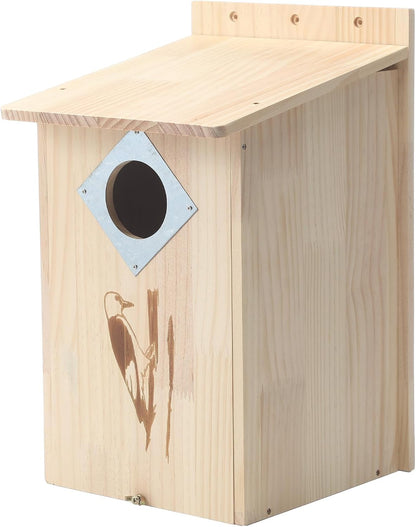 Outdoor Bluebird Weather Resistant Natural Cedar Nesting Box Bird House Easy Open Latch, and Metal Roof
