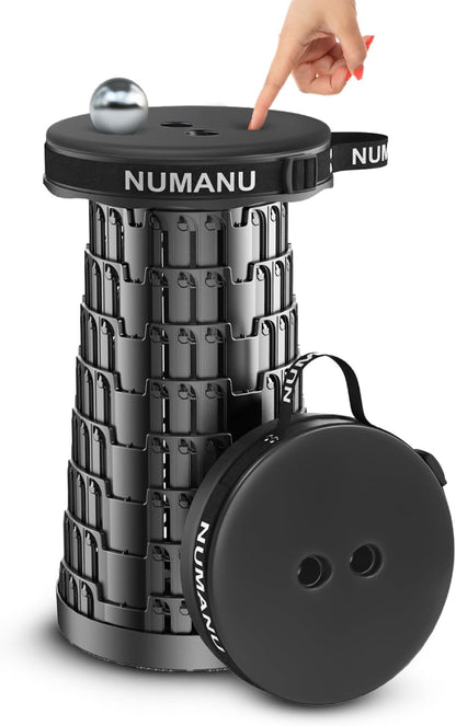 NUMANU 2025 Upgraded Collapsible Stool, 2.5"-18" Height Adjustable, Max 620lb Portable Folding Stool for Adults, Retractable Foldable Telescopic Seat Camping Chair or Footrest (1Pack Padded Seat)