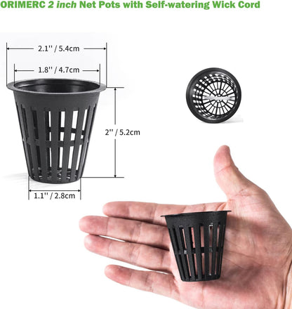 ORIMERC 100 Pack 2 inch Net Pots for Hydroponics Plants, Net Cups with Watering Rope & Plant Labels, for Hydroponic Supplies Aquaponics Vegetable Garden Growing Baskets Nursery Slotted Mesh tower Pots