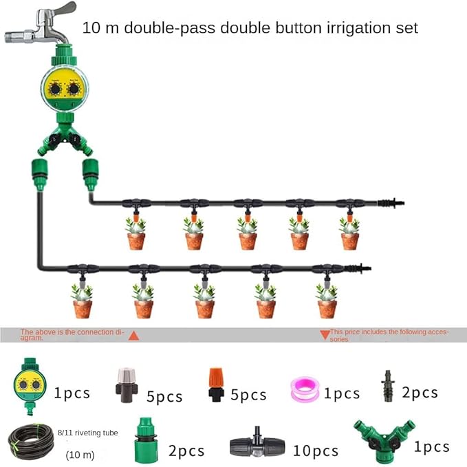 (10-20Meters Watering Timer Set) Drip Irrigation Set DIY Garden Automatic Watering Watering Device Garden Greening Automatic Irrigation System (15M+Digital Timer)