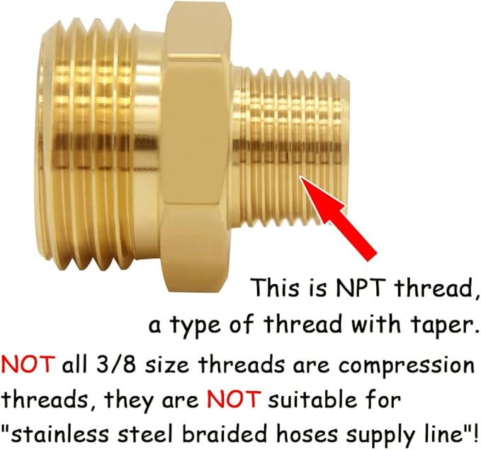 2PCS Brass Garden Hose Adapter 3/4"GHT Male to 3/8"NPT Male Thread Reducer Water Hose Nipple Reducing Convert Pipe Fittings Connector