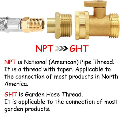 2PCS Brass Garden Hose Adapter 3/4"GHT Male to 1/4"NPT Female Thread Reducer Water Hose Nipple Reducing Convert Pipe Fittings Connector