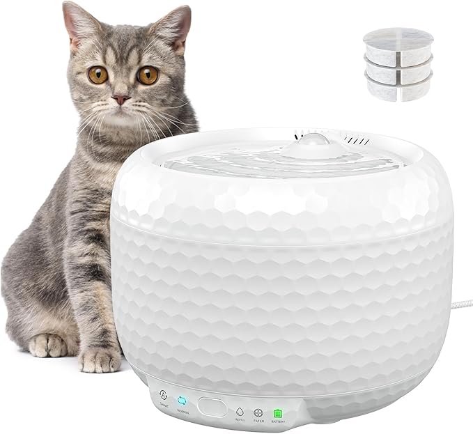 Smart Cat Water Fountain - Red Dot Award 2025 Winner, 62oz/1.8L Automatic Pet Water Fountain with Ultra Quiet Pump, Cat Water Dispenser with Two Flow Modes, Includes 3 Filters (White, ABS)