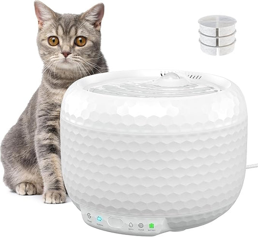 Smart Cat Water Fountain - Red Dot Award 2025 Winner, 62oz/1.8L Automatic Pet Water Fountain with Ultra Quiet Pump, Cat Water Dispenser with Two Flow Modes, Includes 3 Filters (White, ABS)