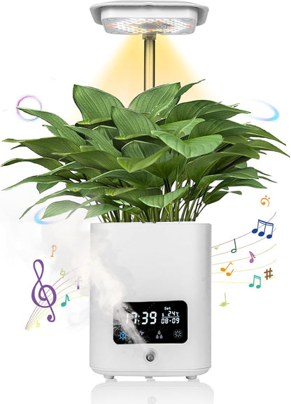 Multifunctional Intelligent Flower Pot,Indoor Desktop Green Hydroponics Planting Flowerpot with Bluetooth Speaker,Adjustable Plants LEDGrow Light,humidifier, Air Purification,Desk lamp