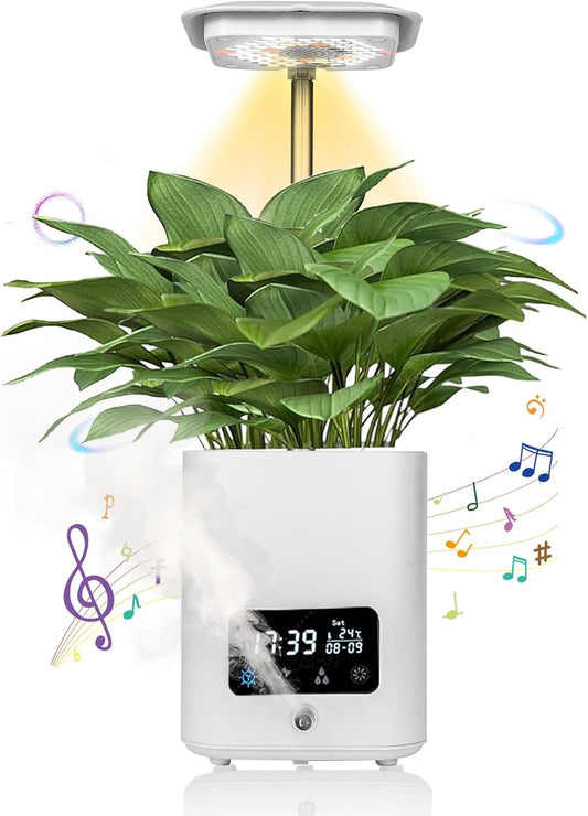 Multifunctional Intelligent Flower Pot,Indoor Desktop Green Hydroponics Planting Flowerpot with Bluetooth Speaker,Adjustable Plants LEDGrow Light,humidifier, Air Purification,Desk lamp